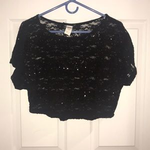 Black Lace and Sequin Crop Top